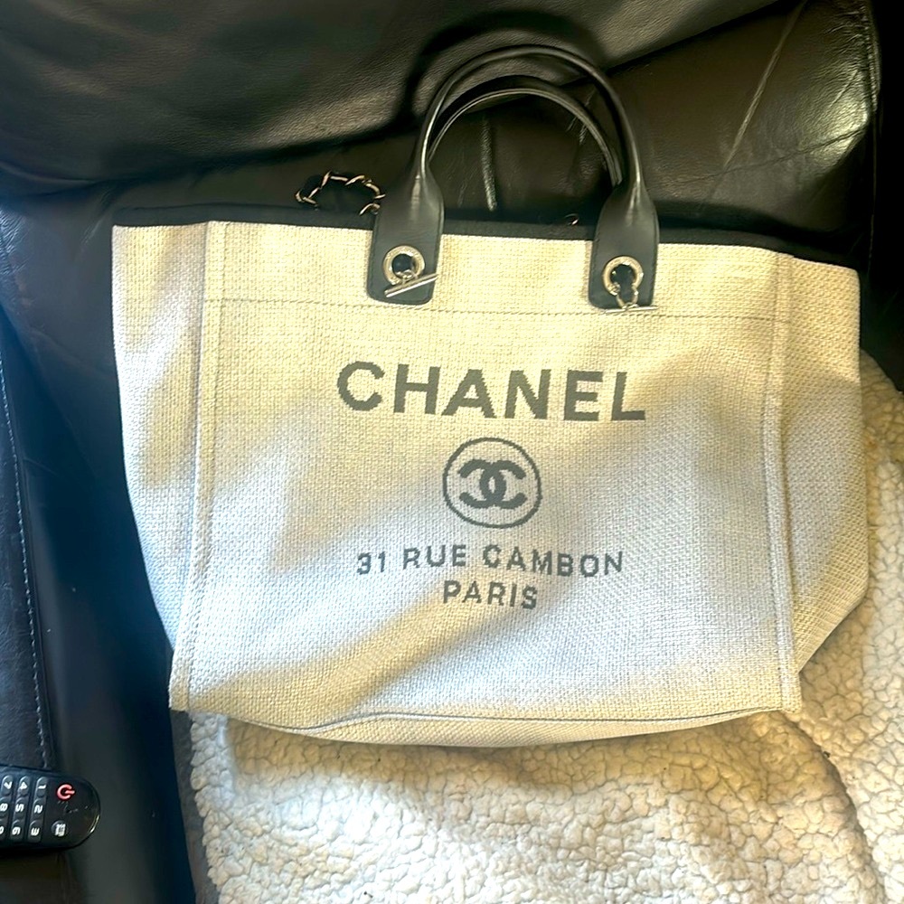 Authentic Chanel beautiful camdon metallic 
large tote bag !! Great condition.